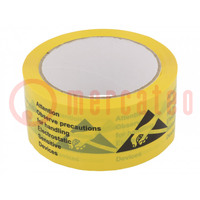 Packing tapes; ESD; L: 66m; Thk: 50mm; reel; PVC; yellow-black