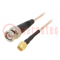 Cable; 50Ω; 0.3m; BNC plug,SMA male; shielded; transparent; 12"