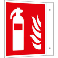 Brandschutzschild PLUS Fahne Feuerlöscher, 15x15cm, Alu tagesfl./nachleucht. DIN EN ISO 7010 F001