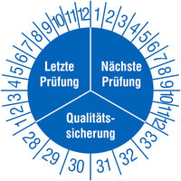Prüfplaketten - Qualitätssicherung, 15 Stück/Bogen, selbstklebend, 3 cm Version: 28-33 - Prüfplakette Qualitätssicherung 28-33