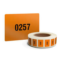 Nummerierte Etiketten auf Rolle, Zahlen: 1 - 1000, Größe (BxH): 3,1 x 2,2 cm Version: 04 - Grund: orange, Text: schwarz