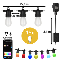 Smart WIFI LED Light String 15M 15pcs ST45 RGBW IP44