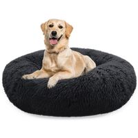 BLUZELLE Dog Bed for Large Sized Dogs, 47" Donut Dog Bed Washable, Round Dog Pillow Fluffy Plush, Calming Pet Bed Removable Mattress Soft Pad Comfort No-Skid Bottom Black