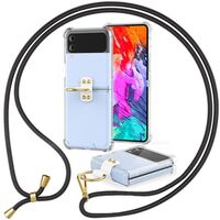 NALIA Clear Cover with Chain compatible with Samsung Galaxy Z Flip4 Case, Transparent Necklace Phonecase with Ring & Adjustable Strap, Anti-Yellow Hard Back & Silicone Frame Black