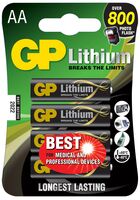GP AA lithium battery 1.5V, 15LF-2U4, 4-pack GP AA Háztartási akkumulátorok