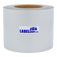 Polyesteretiketten-Band 75 mm Breite, silber satinsilber beschichtet, permanent, 40 lfm auf 1 Rolle/n, 3 Zoll (76,2 mm) Kern