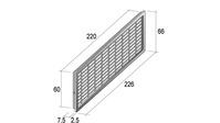 Lüftungsgitter L/B/H 226/66/ 2,5 mm grau RAL 9006, Luftdruchlass 60 cm2 mit Stiftlöchern, Einlassmass 220/60 mm