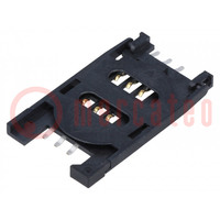 Connector: for cards; SIM; with hinged holder; SMT; gold-plated