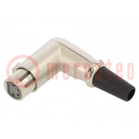 Plug; XLR; female; PIN: 4; angled 90°; for cable; soldering; silver