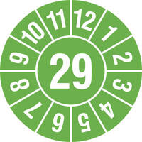 Jahresplakette mit 2-stelliger Jahreszahl, in Jahresfarbe, 500 St./Rolle, 3,0 cm Version: 29 - Prüfplakette 2029