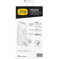 OtterBox Protection + Power Kit Apple iPhone 15 Plus - Schutzhülle mit MagSafe + Displayschutzglas/Displayschutzfolie + UK Ladegerät für Mobilgeräte - Bundle