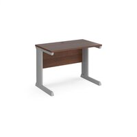 Vivo straight desk 1000mm x 600mm - silver frame and walnut top