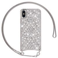 NALIA Glitzer Handyhülle mit Kette für iPhone XS Max, Necklace Pailletten Cover Case Silber