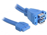 Kabel, USB 3.0 Pin Header Buchse an 2 x USB 3.0 A Buchse (übereinander), ca. 0,45m, Delock® [82942]