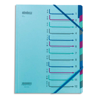 EXTENDOS Trieur 12 compartiments Bleu, en carte forte avec élastique de fermeture