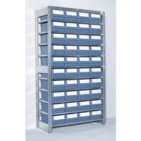 Galvanised shelving including shelf bins Starter and add on bays - 10 shelves - 40 bins
