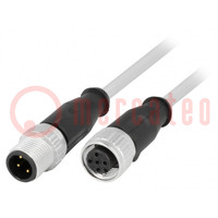 Cable: for sensors/automation; PIN: 4; M12-M12; 2m; plug; plug; male