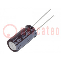 Kondensator: elektrolityczny; low ESR; THT; 100uF; 63VDC; Ø10x20mm