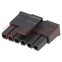 Plug; wire-board; female; Micro-Fit 3.0; 3mm; PIN: 6; w/o contacts