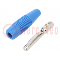 Plug; 4mm banana; 16A; 60VDC; blue; non-insulated; 3mΩ; 2.5AWG