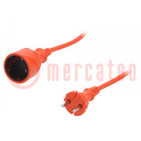 Extension lead; 2x1mm2; Sockets: 1; PVC; orange; 15m; 10A