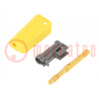 Plug; 4mm banana; 19A; yellow; gold-plated; on cable