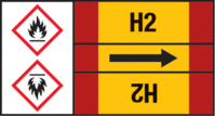 Rohrmarkierungsband mit Gefahrenpiktogramm - H2, Rot/Gelb, 6.5 x 12.7 cm, Seton