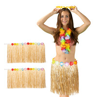 Relaxdays Hula Rock, 3er Set, 50 cm lang, Klettverschluss, Hawaiirock mit Blumen, Kostümrock für Damen & Herren, bunt