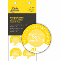 Prüfplaketten 'DGUV Vorschrift 3' 20__ Vinyl 30mm 10 Bogen/80 Etiketten gelb