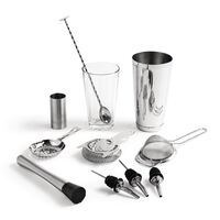 Bonzer Cocktail Bar Kit with Double Sided Jigger Muddler Mixing Spoon - 9 Pieces