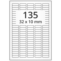 Wetterfeste Folienetiketten 32 x 10 mm, weiß, 13.500 Polyesteretiketten auf 100 DIN A4 Bogen, Universaletiketten permanent