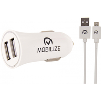 Mobilize Car Charger 2x USB + USB to Micro USB Cable 12W 1m. White