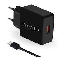 AMORUS K6 hálózati töltő USB aljzat (5V / 3000mA, PD gyorstöltés támogatás + Type-C kábel) FEKETE (R37G5SNOR11SE3)