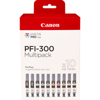 Canon PFI-300 nabój z tuszem 10 szt. Oryginalny Czarny, Niebieski, Cyjan, Szary, Purpurowy, Czarny fotograficzny, Magenta fotograficzna, Czerwony, Żółty