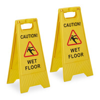 Relaxdays Rutschgefahr Aufsteller, "Caution Wet Floor", 2er Set, klappbar, beidseitig beschriftet, Kunststoff, gelb