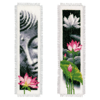 Counted Cross Stitch Kit: Bookmarks: Lotus & Buddha: Set of 2