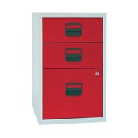 Bisley 3 Drawer A4 Home Filer Grey/Red (Dimensions: W413 x D400 x H672mm) PFA3-8794