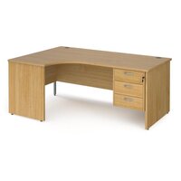 Maestro 25 left hand ergonomic desk 1800mm wide with 3 drawer pedestal - oak top