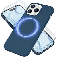 MagSafe Hülle mit 2x Schutz Glas für iPhone 14 Pro Max, Easy Clean Silikon Case Blau
