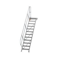 Treppe mit Plattform 45° Stufenbreite 600 mm, 12 Stufen, Aluminium geriffelt