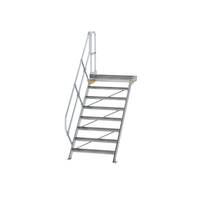 Treppe mit Plattform 45° Stufenbreite 1000 mm, 8 Stufen, Aluminium geriffelt