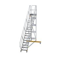 Plattformtreppe 45° fahrbar Stufenbreite 600 mm, 17 Stufen, Aluminium geriffelt