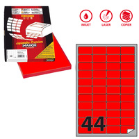Etichette adesive A/406 - in carta - permanenti - 47,5 x 25,5 mm - 44 et/fg - 100 fogli - rosso fluo - Markin