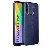 Szilikon telefonvédő (közepesen ütésálló, bőr hatású, varrás minta) SÖTÉTKÉK [Huawei Y6p]