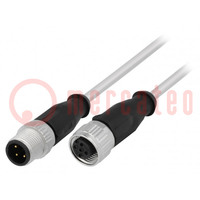 Cable: for sensors/automation; PIN: 3; M12-M12; 5m; plug; plug; male