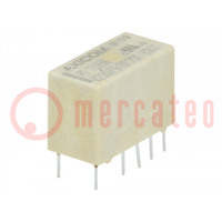 Relay: electromagnetic; DPDT; Ucoil: 12VDC; 2A; 0.5A/125VAC; THT