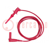 Test lead; 5A; clip-on hook probe,angular banana plug 4mm; red