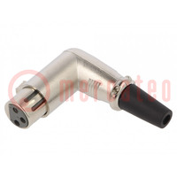 Plug; XLR; female; PIN: 3; angled 90°; for cable; soldering; silver