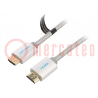 Cable; HDMI 2.0; HDMI plug,both sides; PVC; textile; 3m; silver