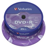 1x25 Verbatim DVD+R 4,7GB 16x Speed, Mat zilver